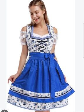 Blue Floral Dirndl-Fits Like XL